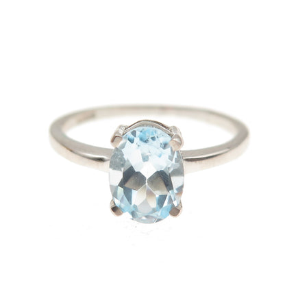 DAZZLERS 925 Sterling Silver Real Oval-Cut Blue Topaz Ring Size 6