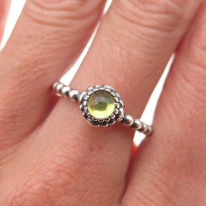 Pandora 925 Sterling Silver Real Peridot August Birthday Blooms Ring Size 8.25