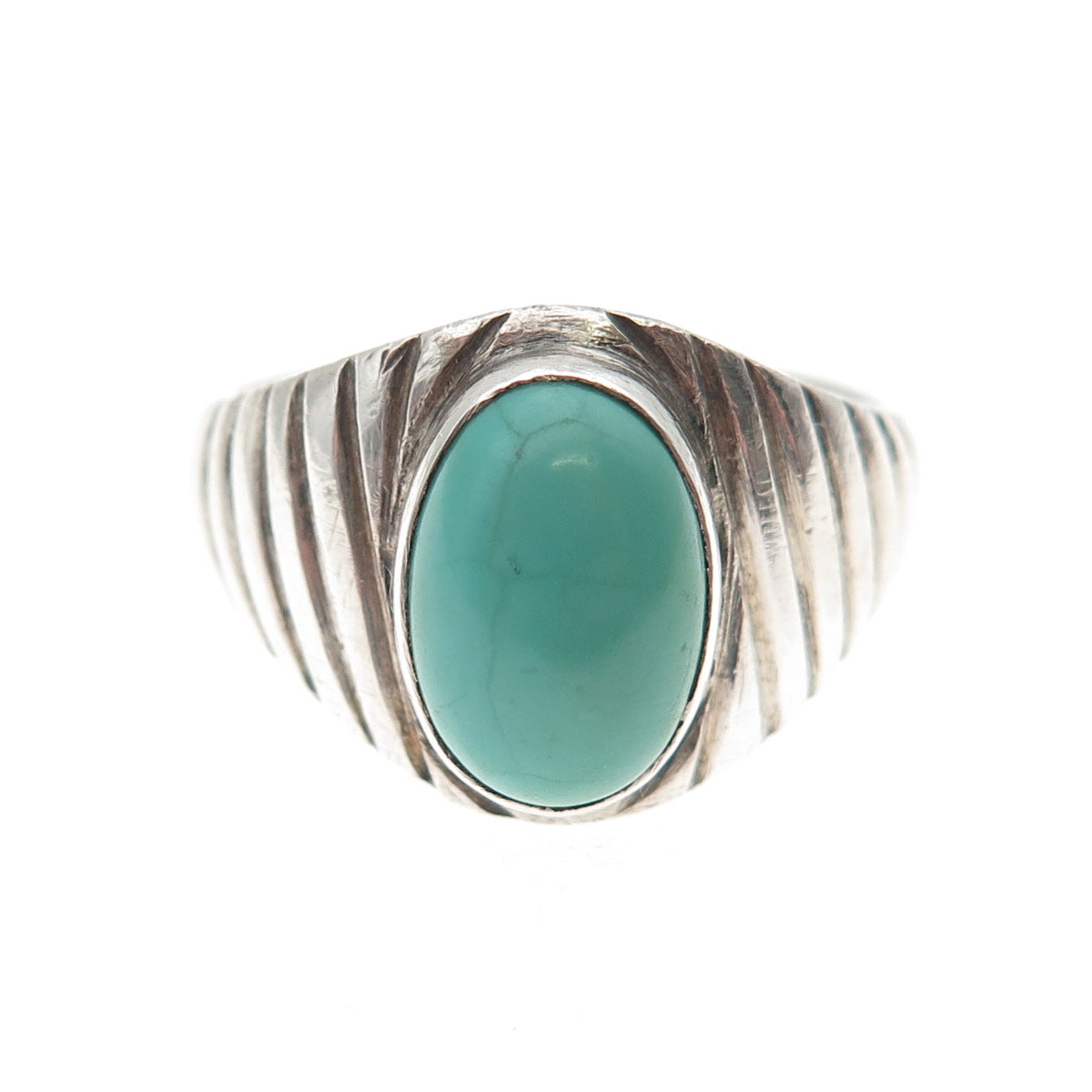 Old Pawn 925 Sterling Silver Vintage Tyrone Turquoise Tribal Ring Size 9.75