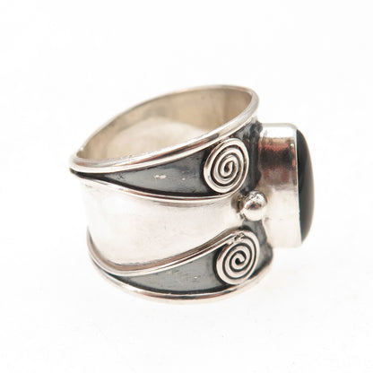 925 Sterling Silver Vintage Real Black Onyx Spiral Oxidized Ring Size 6.75