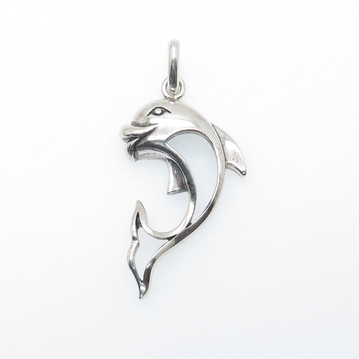 925 Sterling Silver Vintage Dolphin Oxidized Charm Pendant
