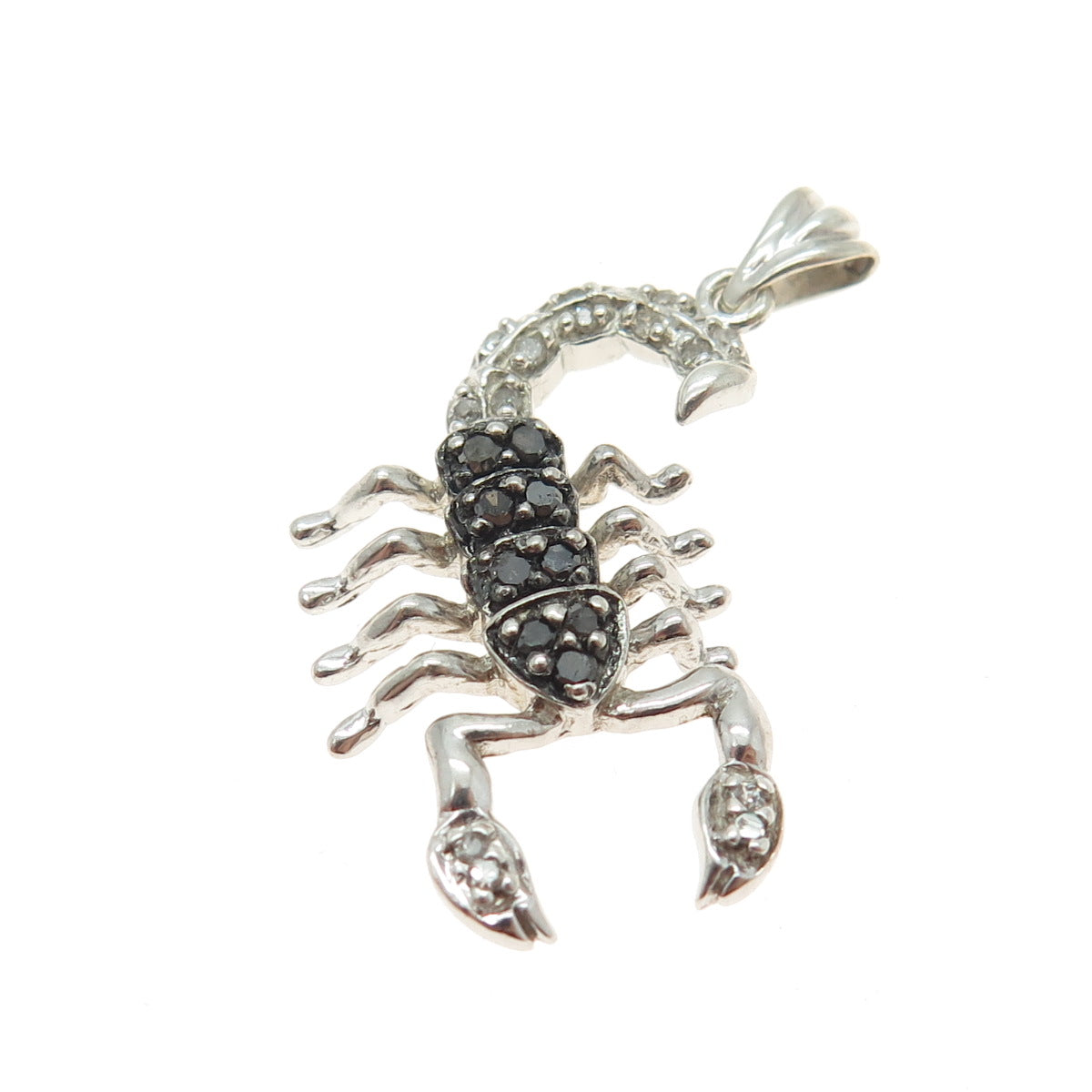 HN HENG NGAI 925 Sterling Silver Real Black & White Diamond Scorpion Pendant