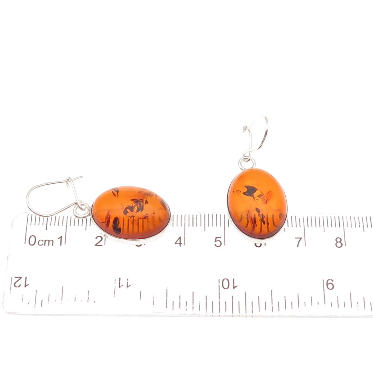 925 Sterling Silver Vintage Real Amber Dangle Earrings