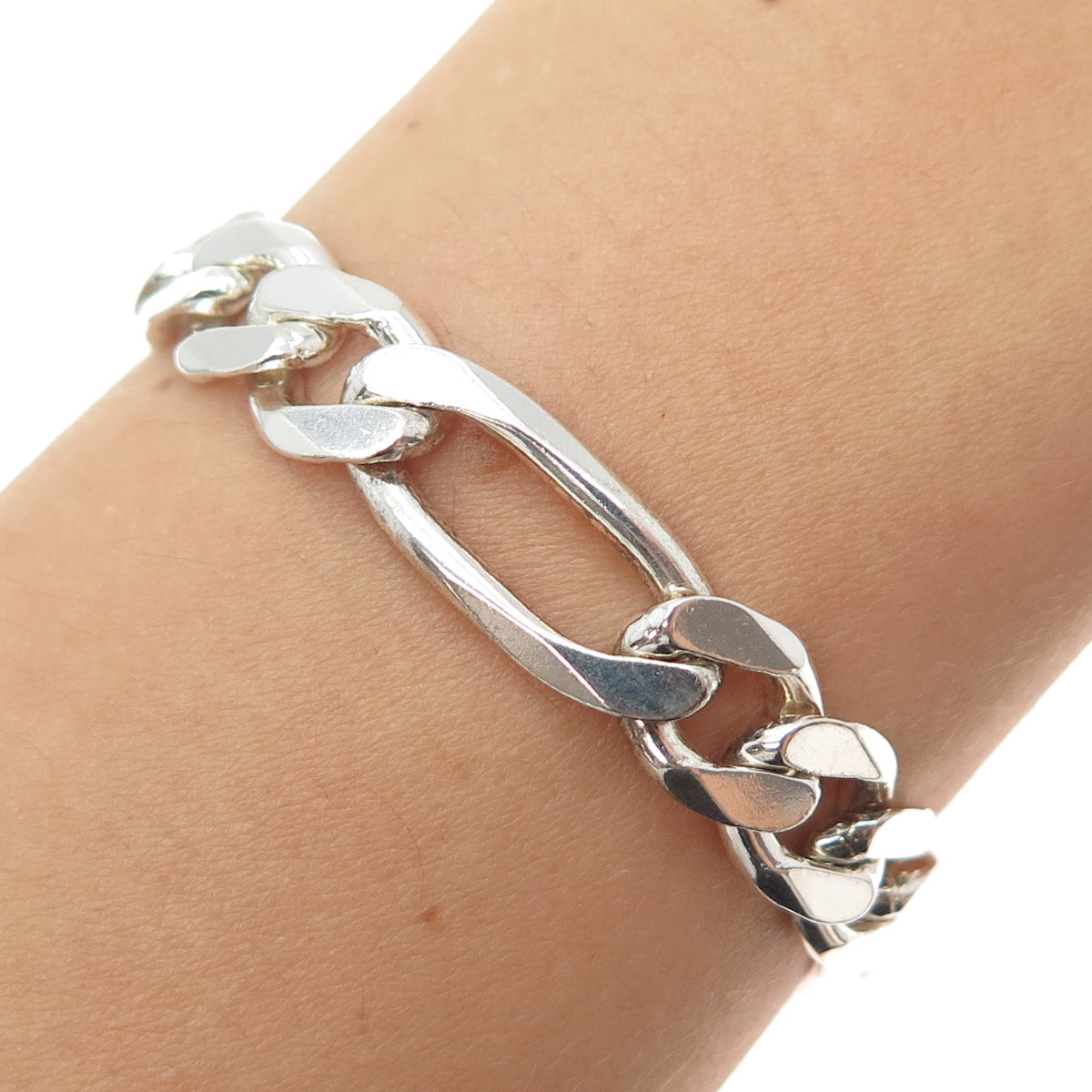925 Sterling Silver Vintage Italy Figaro Link Bracelet 8.75"