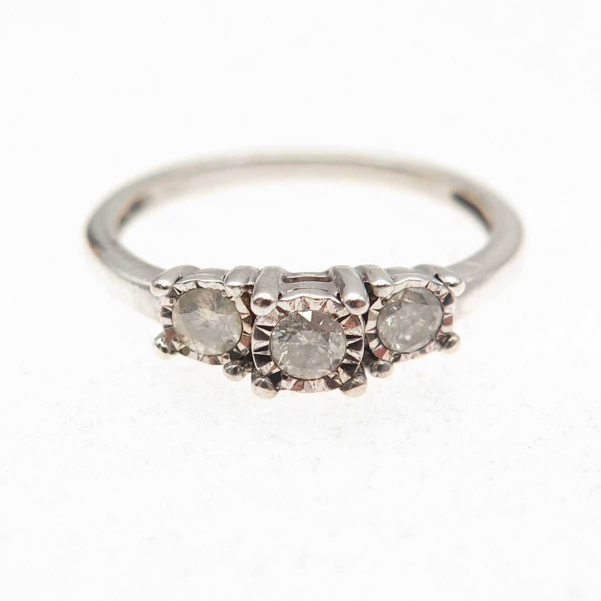 KRN Kiran 925 Sterling Silver Real Round-Cut Diamond Engagement Ring Size 7