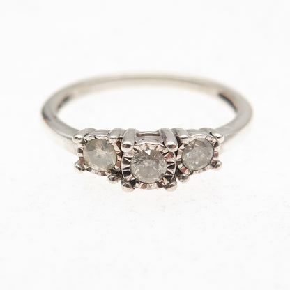 KRN Kiran 925 Sterling Silver Real Round-Cut Diamond Engagement Ring Size 7