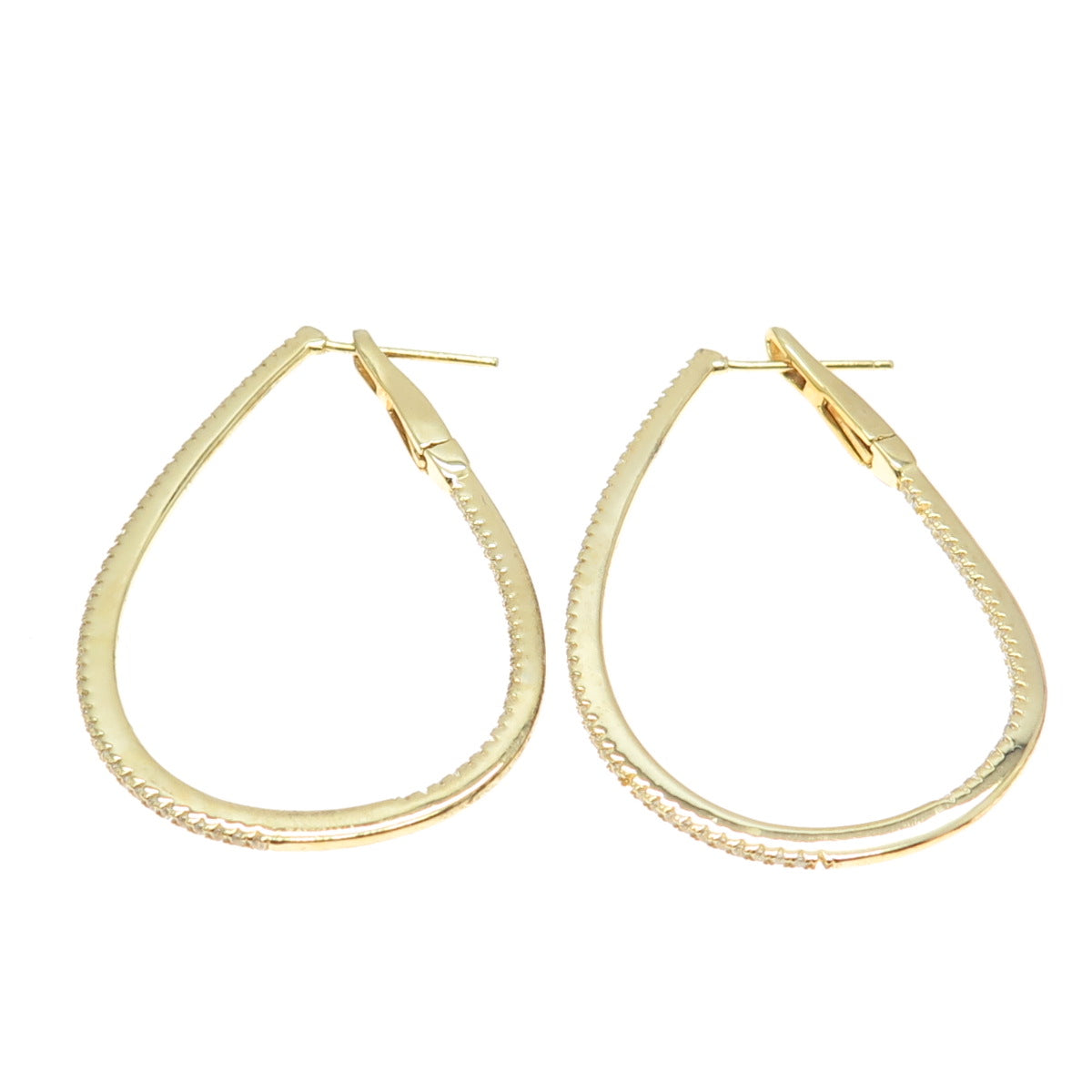 925 Sterling Silver Gold Plated Round-Cut C Z In & Out Drop Hoop Earrings