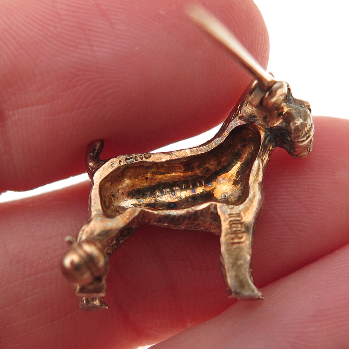 925 Sterling Silver Gold Plated Vintage Schnauzer Dog Pin Brooch