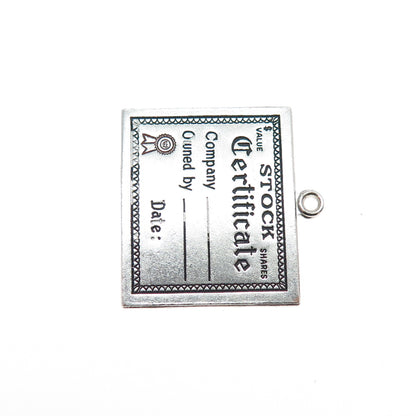 WELLS 925 Sterling Silver Vintage Stock Certificate Oxidized Mini Charm Pendant
