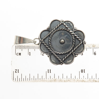 925 Sterling Silver Vintage Mexico Modernist Flower Oxidized Pendant