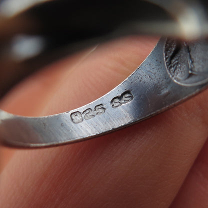 925 Sterling Silver Vintage Modernist Ribbed Oxidized Band Ring Size 7