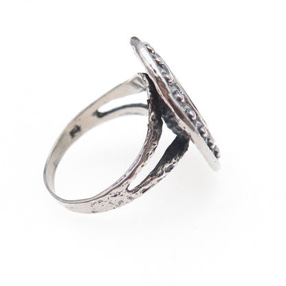 925 Sterling Silver Vintage Modernist Beaded Disc Oxidized Ring Size 9