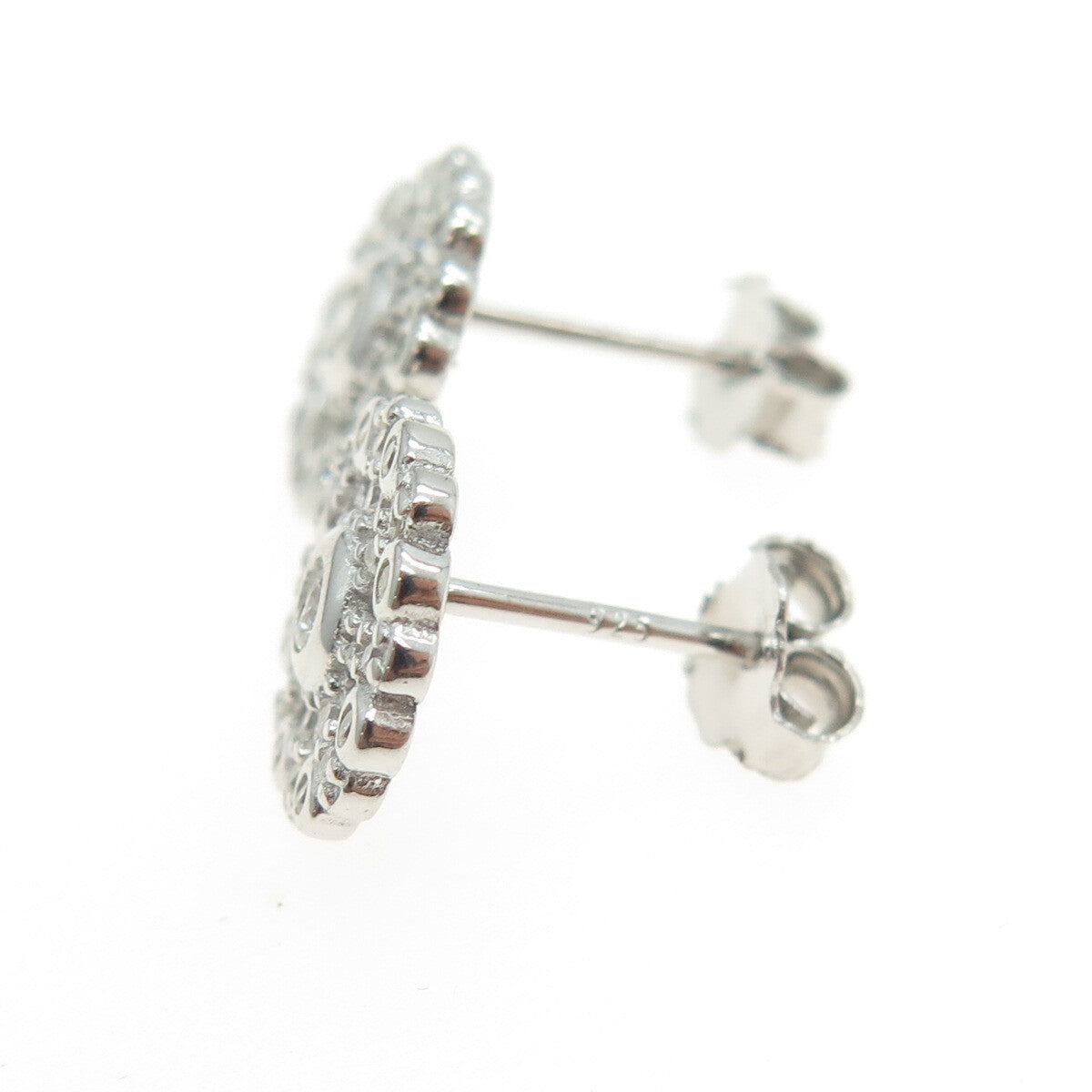 925 Sterling Silver Round-Cut Shaped C Z Snowflake Stud Earrings