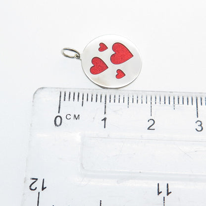 925 Sterling Silver Red Enamel Family Heart Round Tag Minimalist Charm Pendant