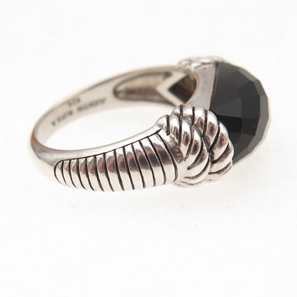 Judith Ripka 925 Sterling Silver Real Black Onyx Roped Ring Size 9