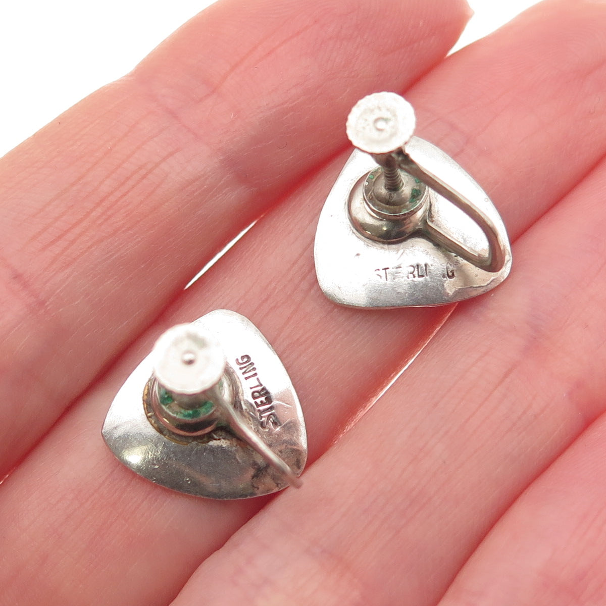 925 Sterling Silver Vintage Modernist Oxidized Screw Back Earrings