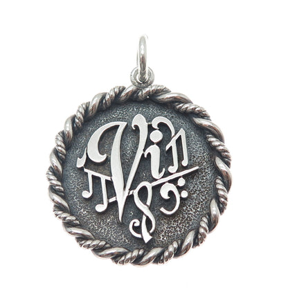 925 Sterling Silver Vintage Music Note Oxidized Charm Pendant