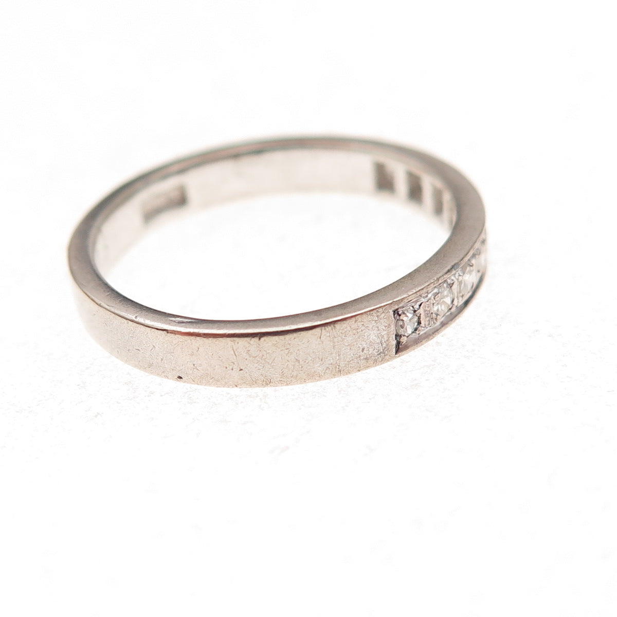 925 Sterling Silver Antique Chinese Export Real Diamond Band Ring Size 6.5