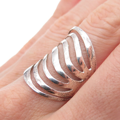 925 Sterling Silver Vintage Modernist Wavy Multi-Row Oxidized Ring Size 6.75