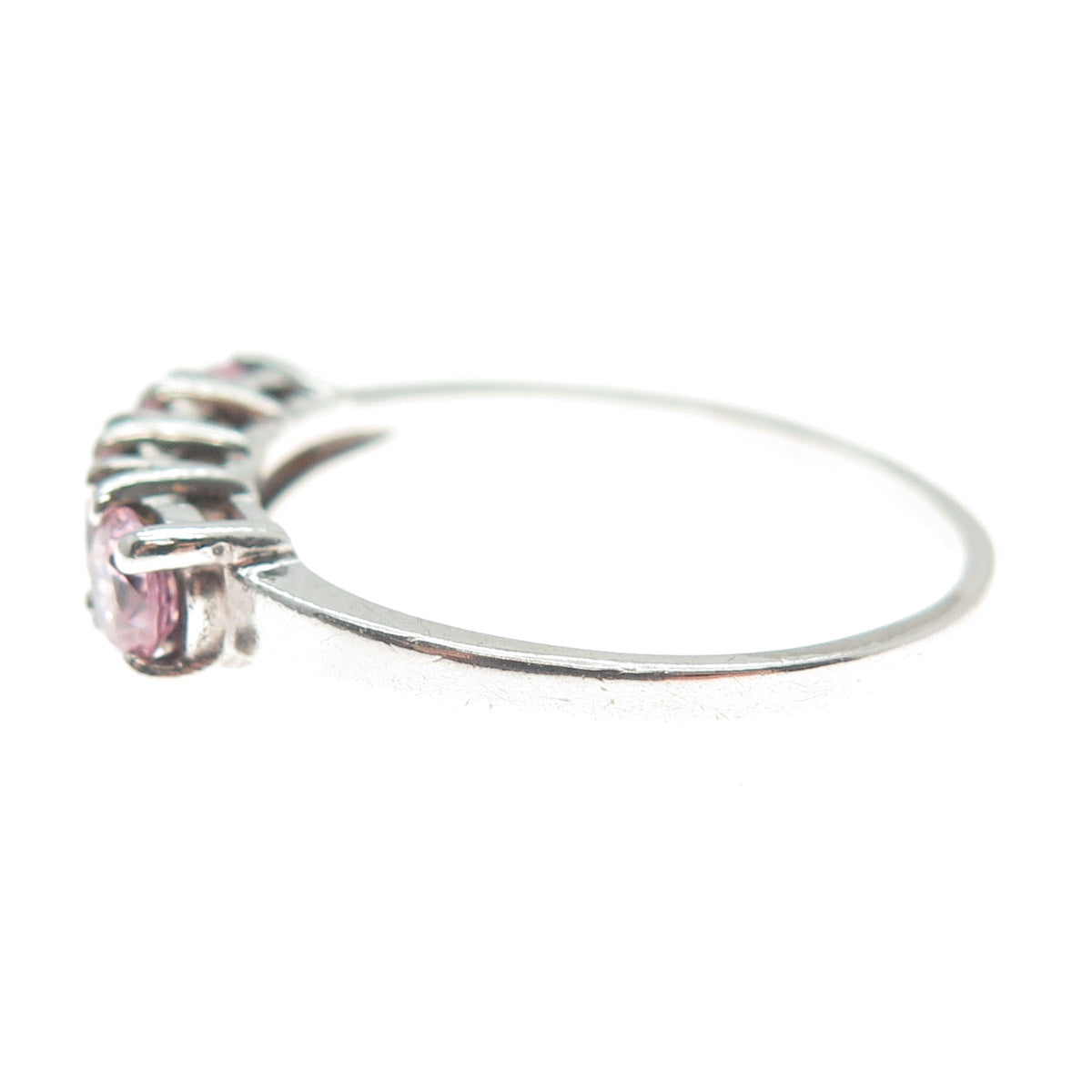 925 Sterling Silver Round-Cut Pink C Z Ring Size 10.25