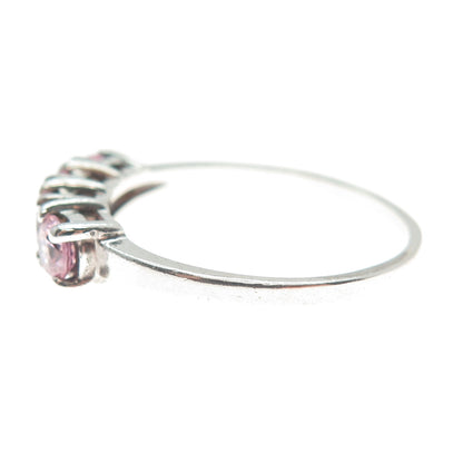 925 Sterling Silver Round-Cut Pink C Z Ring Size 10.25