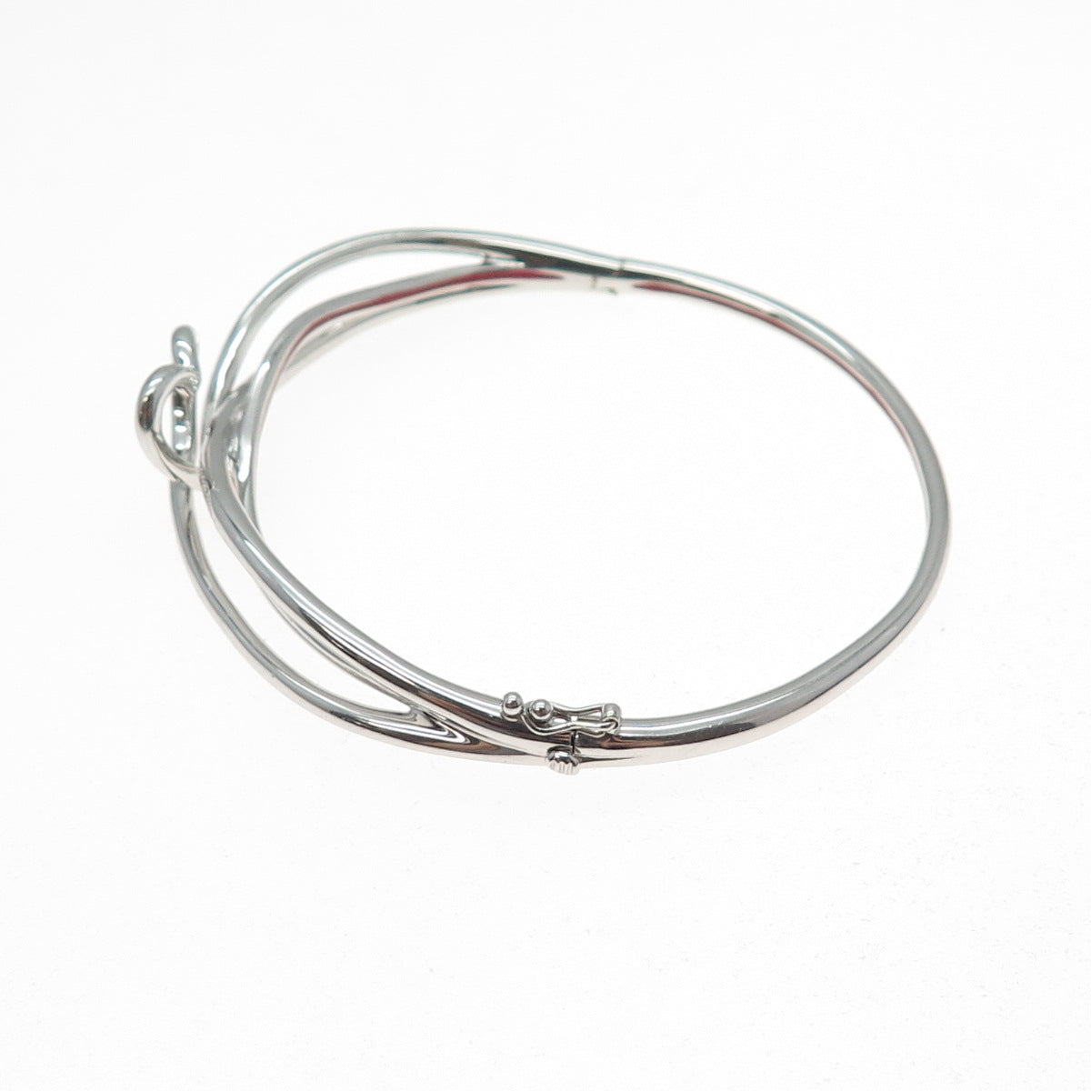 SAI 925 Sterling Silver Round-Cut C Z Heart Crisscross Bangle Bracelet 7"