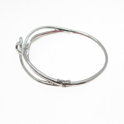 SAI 925 Sterling Silver Round-Cut C Z Heart Crisscross Bangle Bracelet 7"