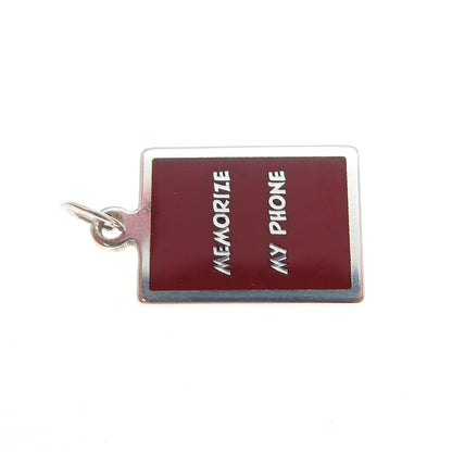 925 Sterling Silver Red Enamel Memorize My Phone Minimalist Charm Pendant