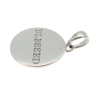 925 Sterling Silver Vintage "Blessed" Round Pendant