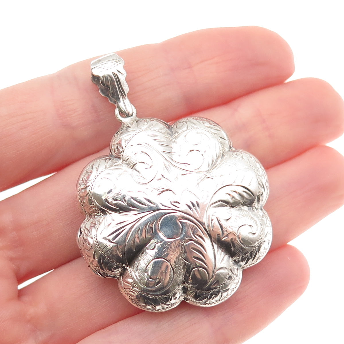925 Sterling Silver Vintage Enamel Modernist Floral Locket Pendant