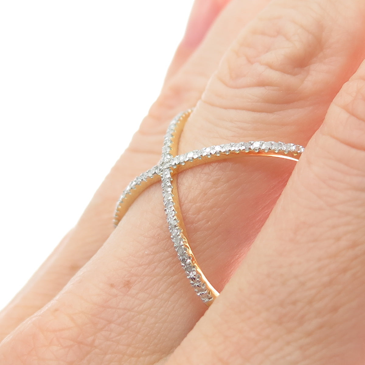 DBJ DEE BERKLE 925 Sterling Gold Plated Real Diamond Crisscross Ring Size 8.25