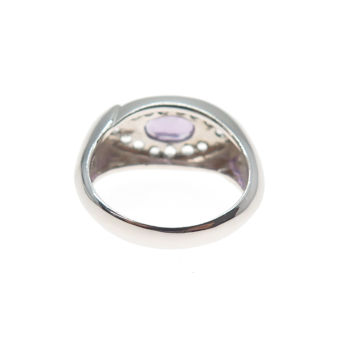 925 Sterling Silver Real Amethyst & White Topaz Evil's Eye Ring Size 7.25