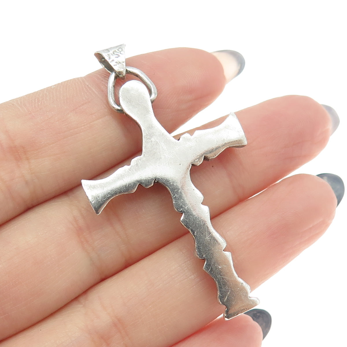 925 Sterling Silver Vintage Mexico Bamboo Cross Pendant