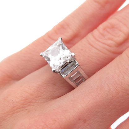 Key Star 925 Sterling Silver Princess & Emerald-Cut C Z Engagement Ring Size 6