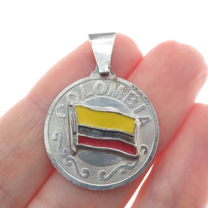 925 Sterling Silver Vintage Enamel Colombia Flag Charm Pendant