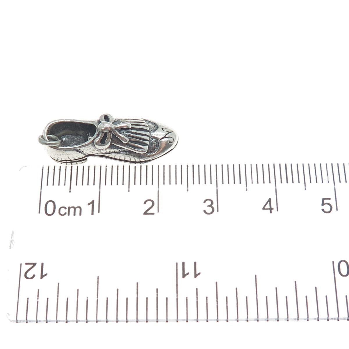 925 Sterling Silver Vintage Wedding Shoe Oxidized Minimalist 3D Charm Pendant