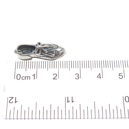 925 Sterling Silver Vintage Wedding Shoe Oxidized Minimalist 3D Charm Pendant