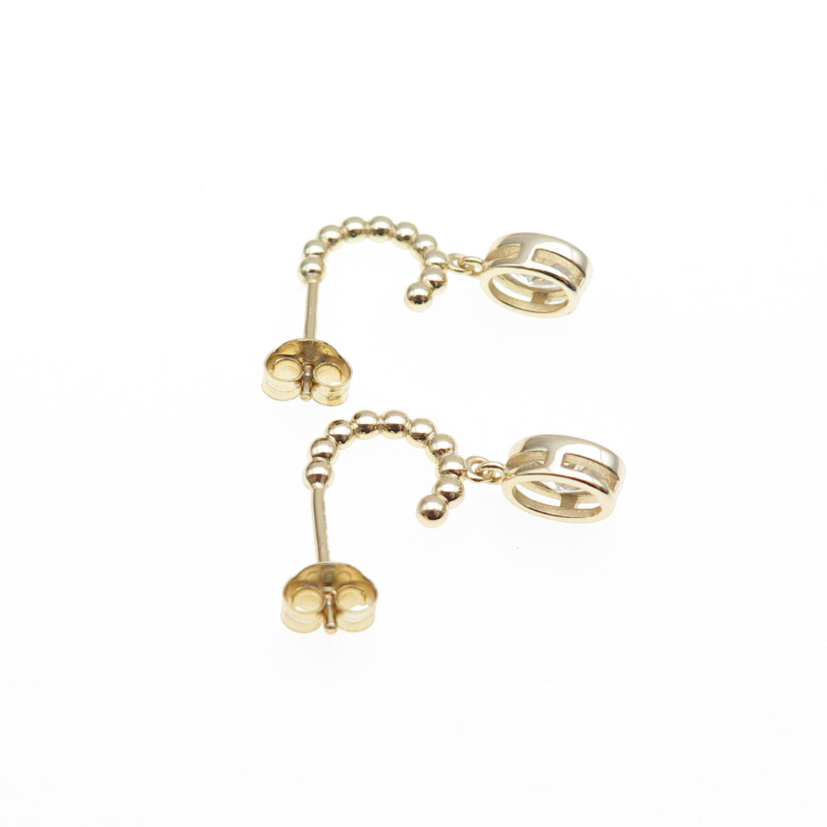 925 Sterling Silver Gold Plated Oval-Cut C Z Beaded Hoop Dangle Earrings