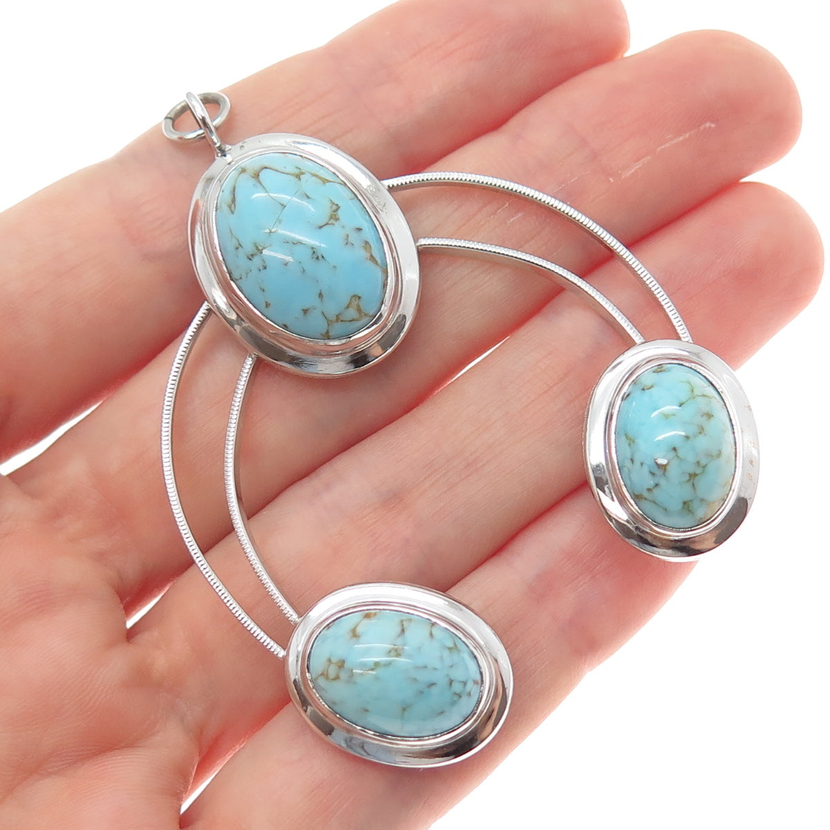 CURTIS CREATIONS 925 Sterling Silver Vintage Faux Turquoise Modernist Pendant