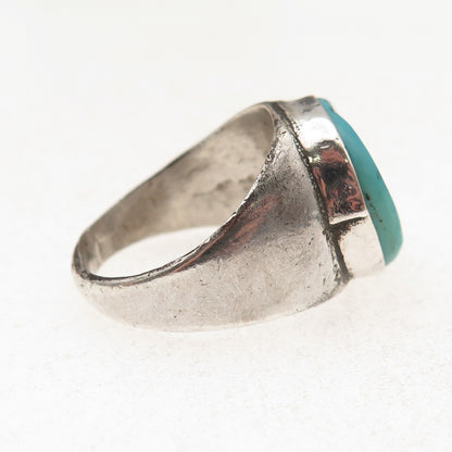 Old Pawn 925 Sterling Silver Vintage Southwestern Turquoise Tribal Ring Size 10