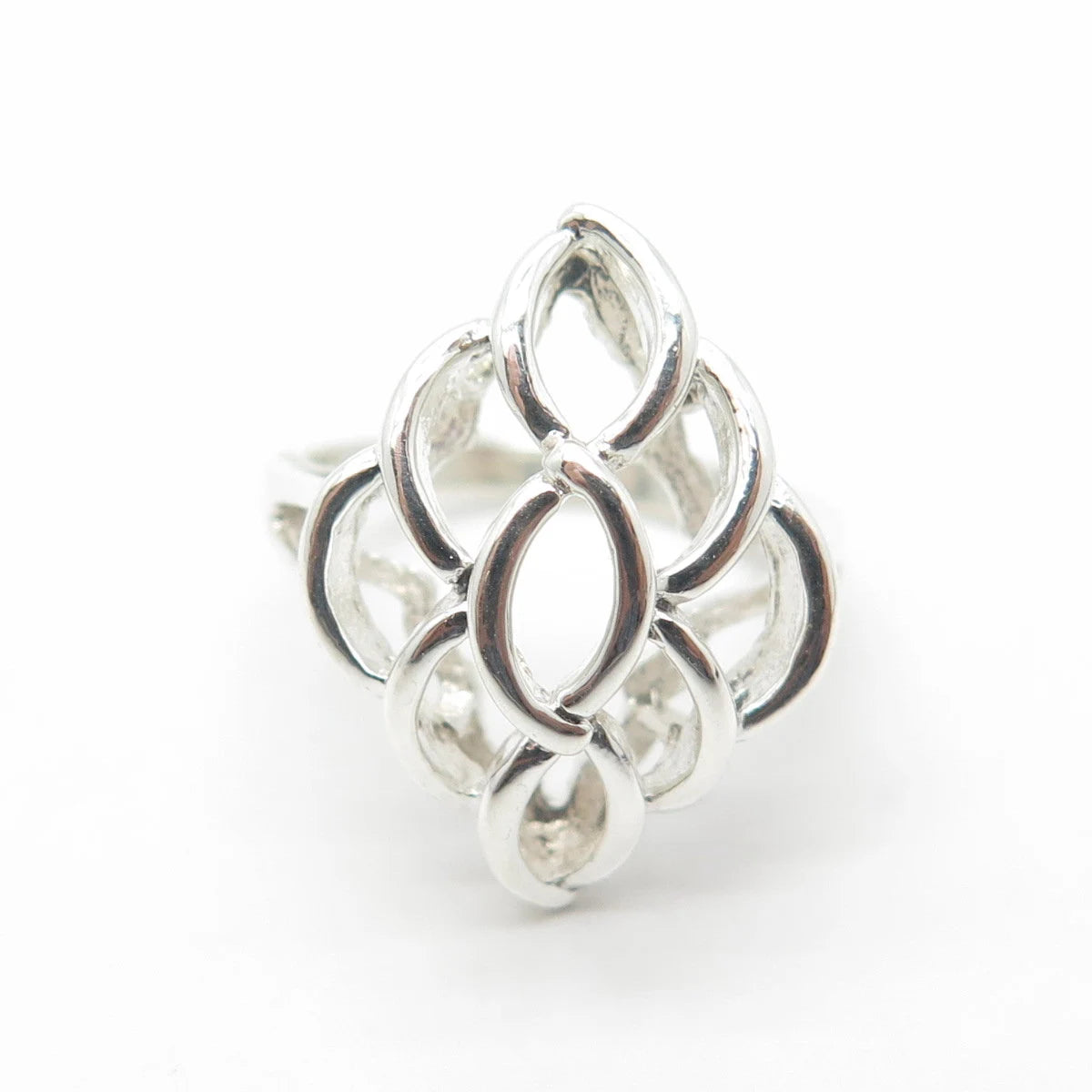 925 Sterling Silver Vintage Honeycomb Modernist Cocktail Ring Size 5.25