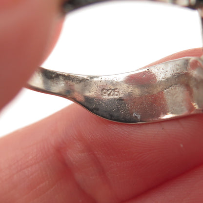 925 Sterling Silver Vintage Real Turquoise Feather Oxidized Ring Size 8.25