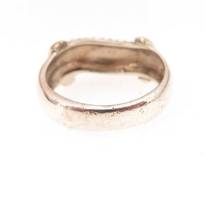 925 Sterling Silver 14K Gold Vintage Dotted Modernist Oxidized Wavy Ring Size 6