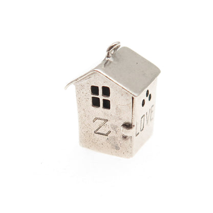925 Sterling Silver Antique Art Deco Engraved Outhouse 3D Open Charm Pendant