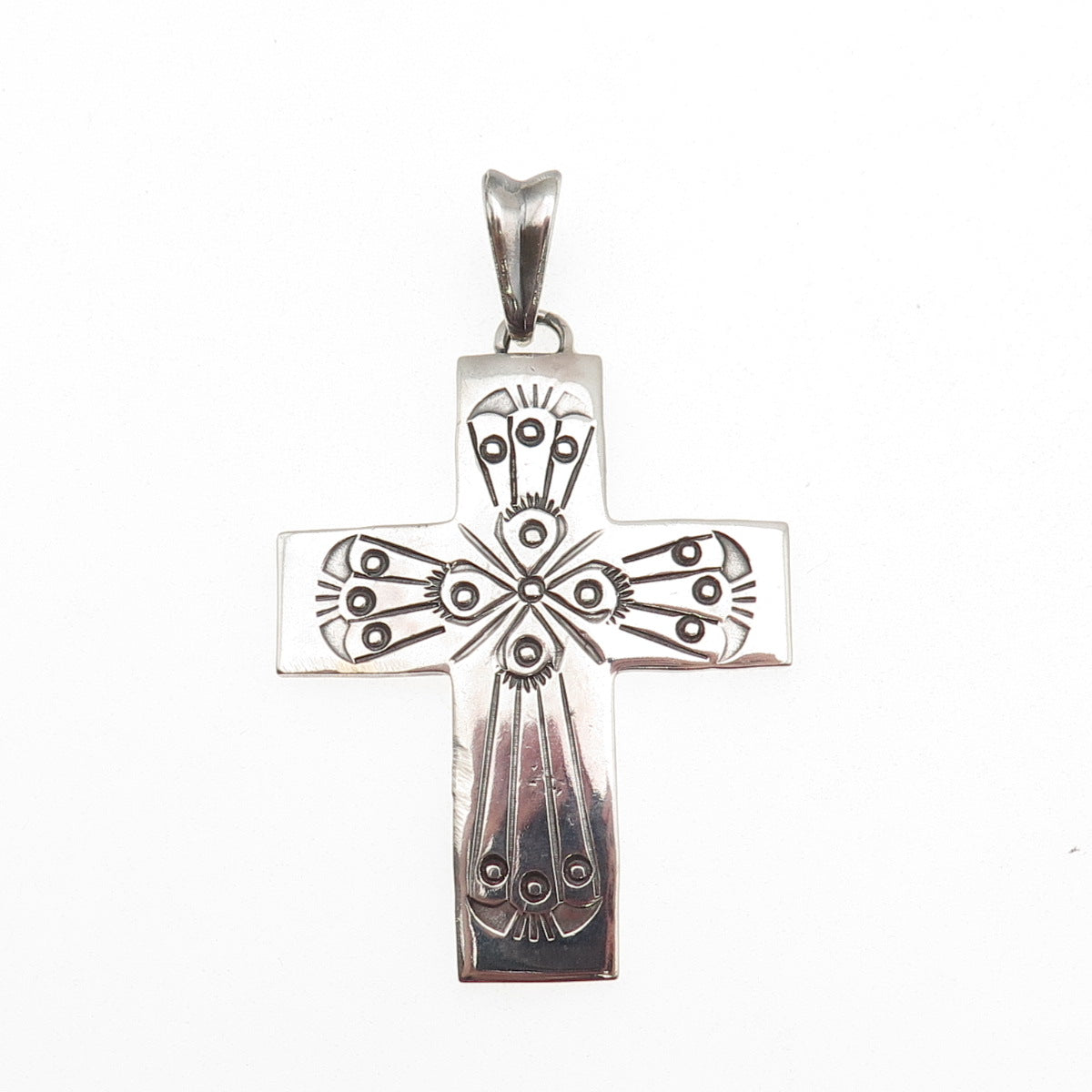 Old Pawn 925 Sterling Silver Vintage Southwestern Cross Oxidized Tribal Pendant