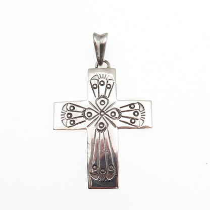 Old Pawn 925 Sterling Silver Vintage Southwestern Cross Oxidized Tribal Pendant