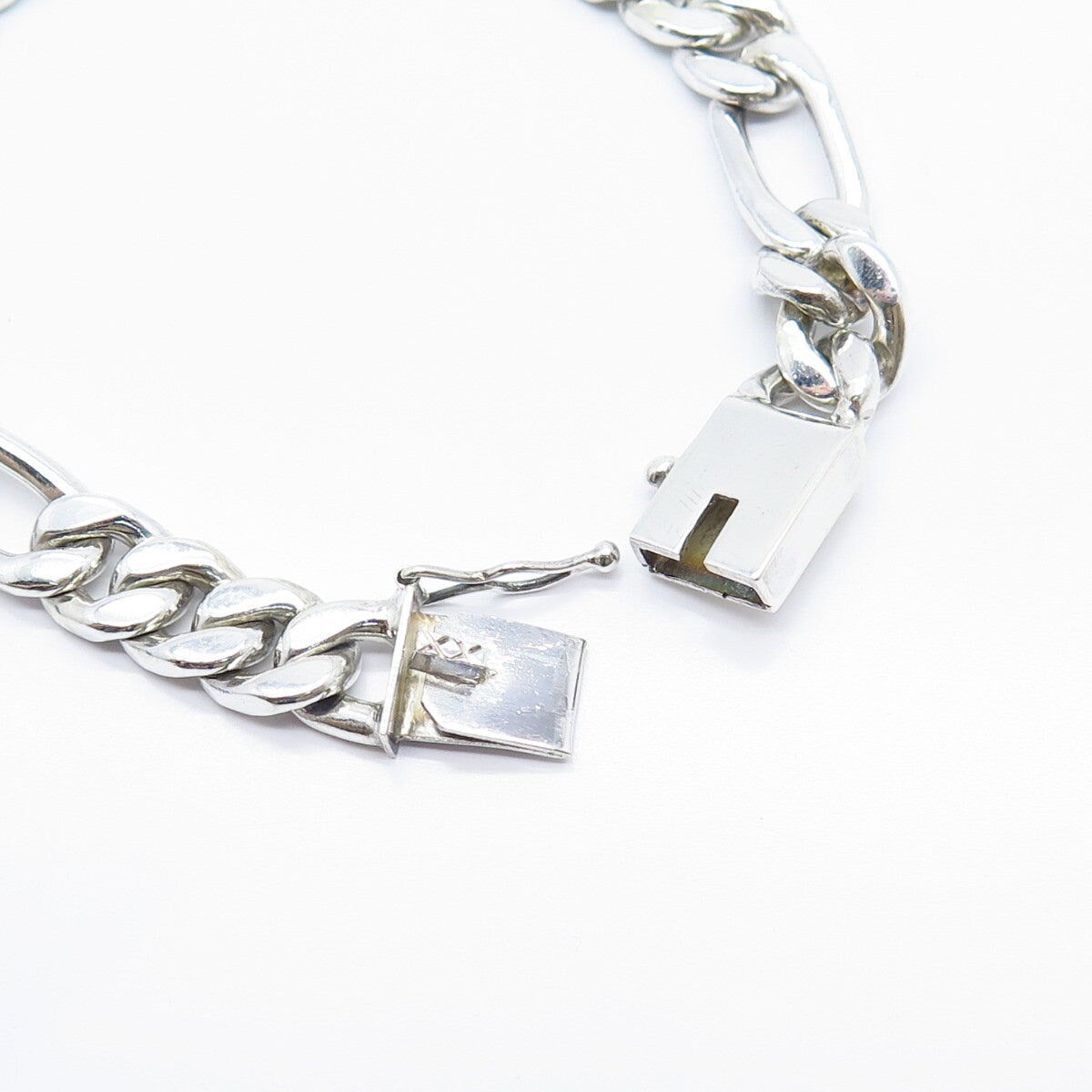 925 Sterling Silver Vintage Figaro Link Bracelet 8.25"