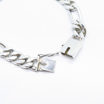 925 Sterling Silver Vintage Figaro Link Bracelet 8.25"