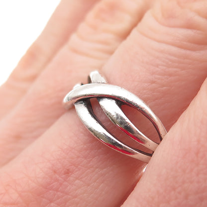 925 Sterling Silver Vintage Modernist Crisscross Oxidized Ring Size 10
