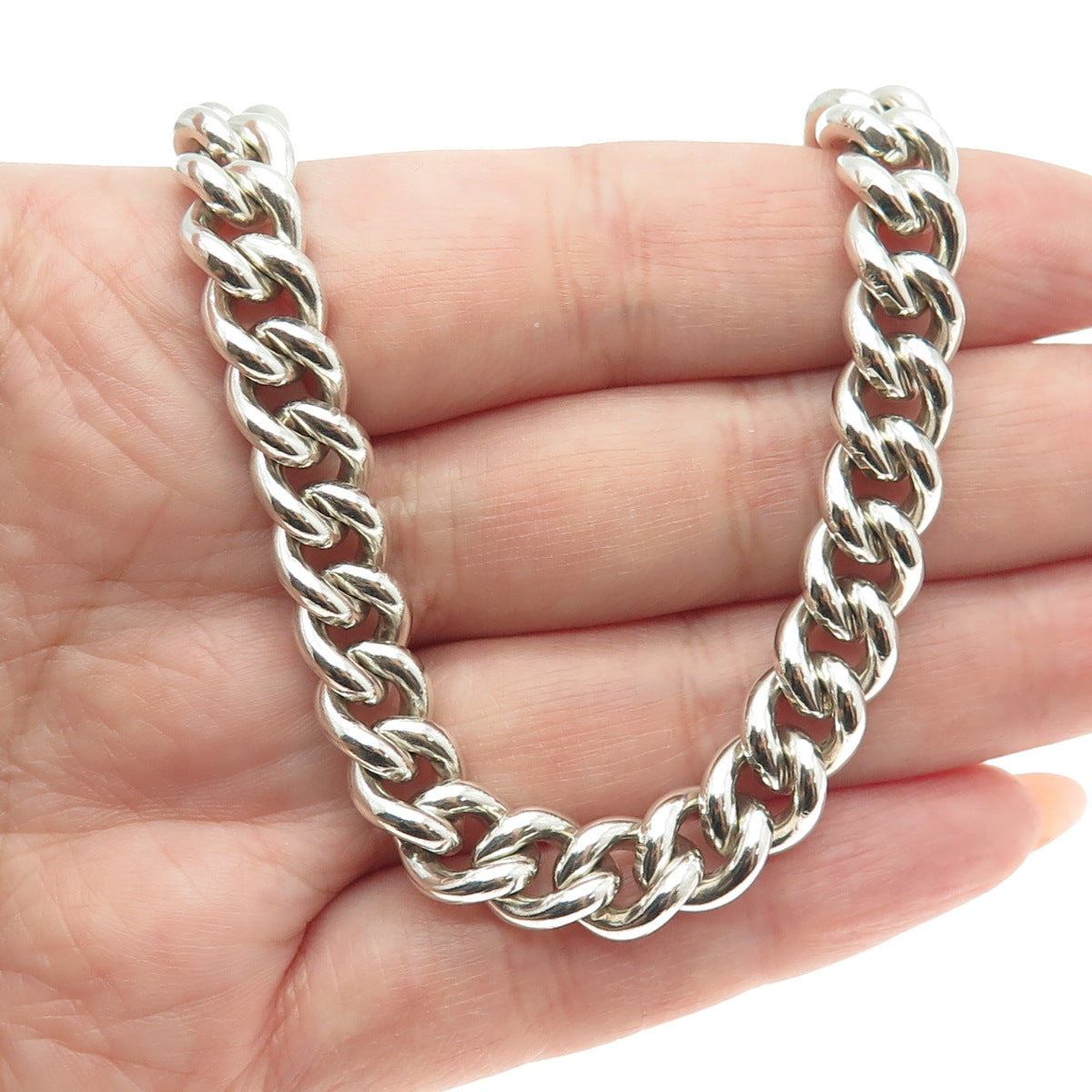 RALPH LAUREN 925 Sterling Silver Vintage Cuban Chain Toggle Clasp Necklace 16"